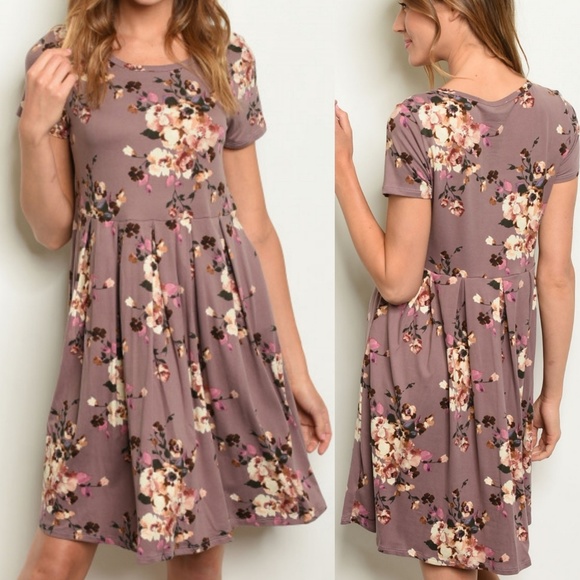 Sale Mauve Floral Dress S M L - Picture 3 of 6